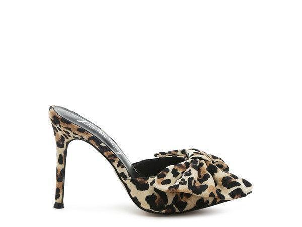 Joelle High Heel Bow Tie Leopard Print Mules - Jessiz Boutique