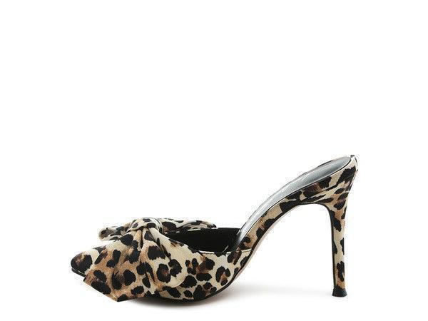 Joelle High Heel Bow Tie Leopard Print Mules - Jessiz Boutique