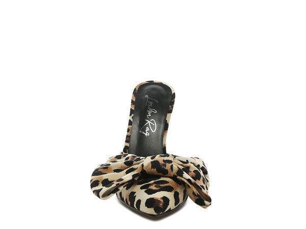 Joelle High Heel Bow Tie Leopard Print Mules - Jessiz Boutique