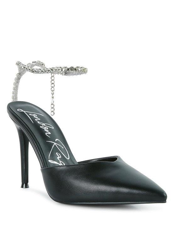 Joyce High Heeled Rhinestone Mule Sandals - Jessiz Boutique