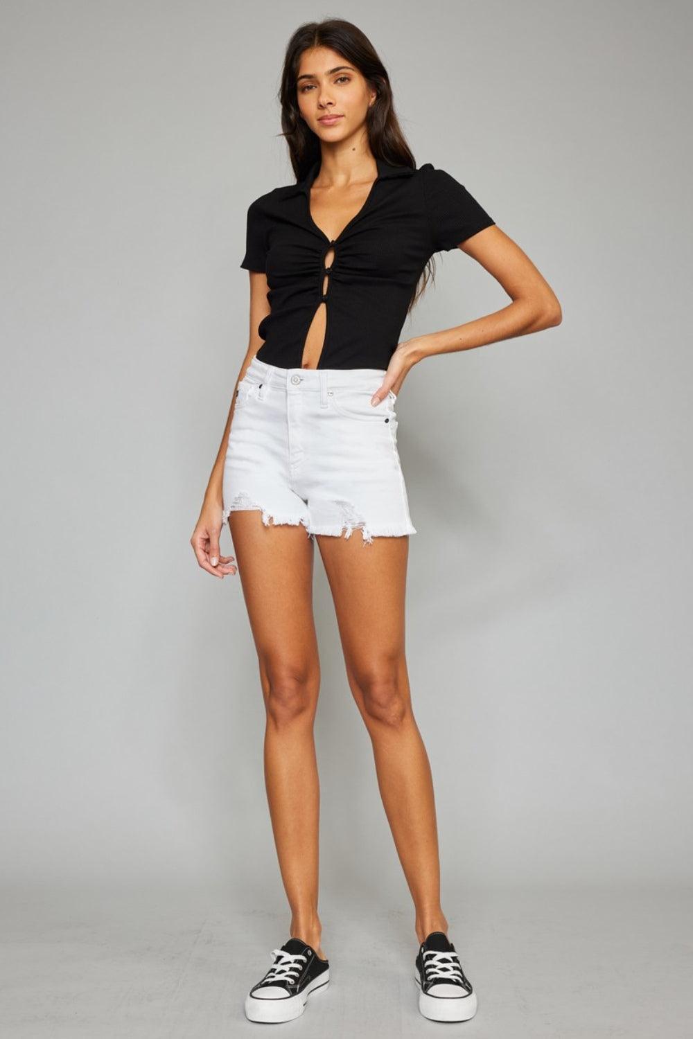 Kancan Full Size High Rise Frayed Hem Denim Shorts - Jessiz Boutique