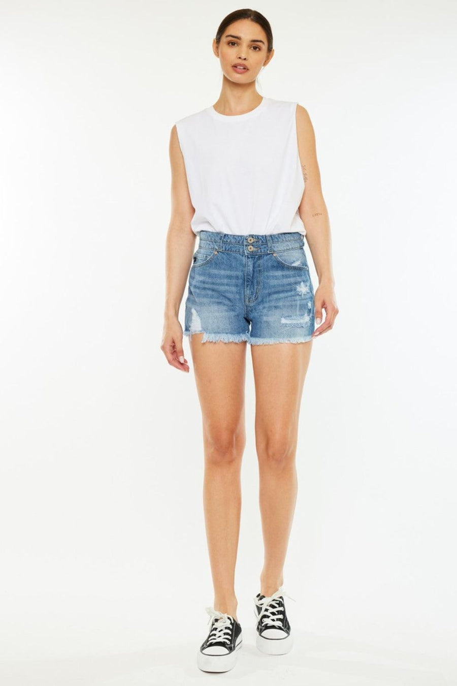 Kancan Full Size High Rise Raw Hem Denim Shorts - Jessiz Boutique