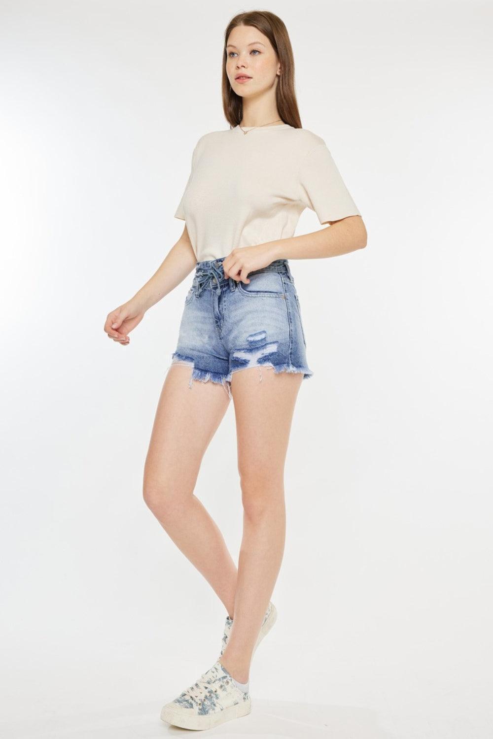 Kancan High Rise Frayed Hem Denim Shorts - Jessiz Boutique