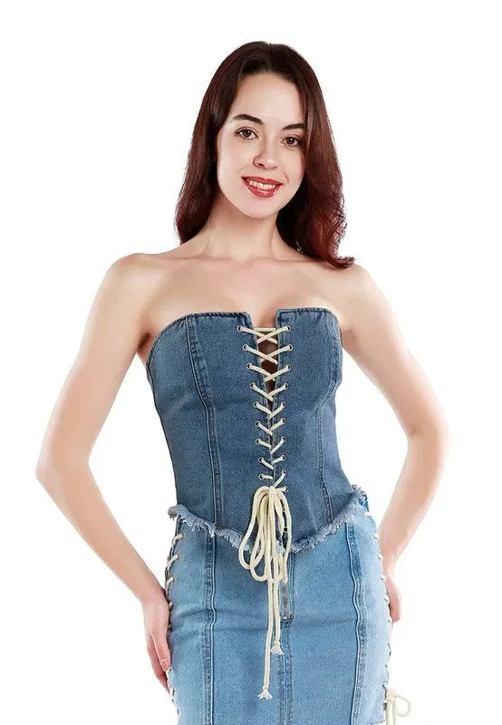 Lace-up Denim Corset Top