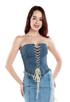 Lace Up Denim Corset Top - Jessiz Boutique