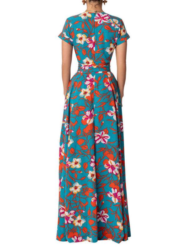 Lace-Up Printed Waist Slit Dress - Jessiz Boutique