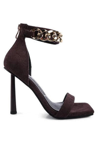 Last Sip Heeled Faux Suede Chain Strap Sandal - Jessiz Boutique