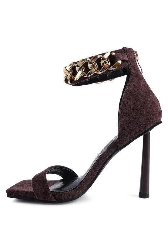 Last Sip Heeled Faux Suede Chain Strap Sandal - Jessiz Boutique