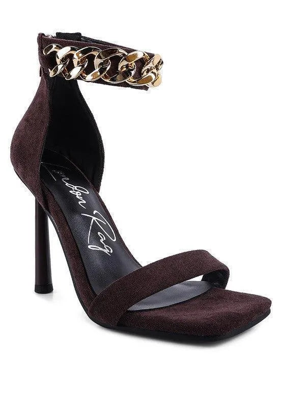 Last Sip Heeled Faux Suede Chain Strap Sandal - Jessiz Boutique