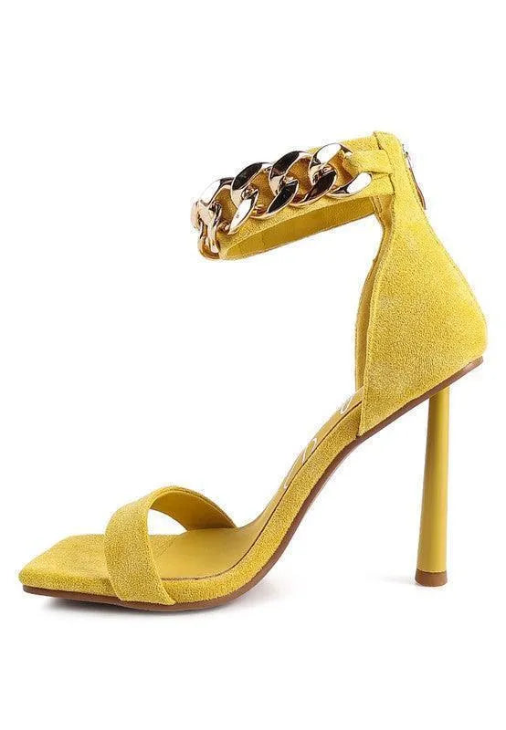 Last Sip Heeled Faux Suede Chain Strap Sandal - Jessiz Boutique