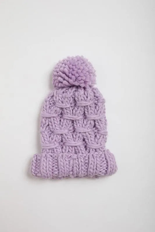 Lavender Oversized Chunky Knit Pom Beanie - Jessiz Boutique