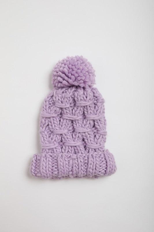 Lavender Oversized Chunky Knit Pom Beanie - Jessiz Boutique