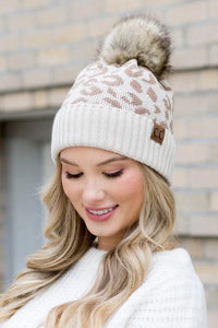 Leopard Fur Pom Beanie - Jessiz Boutique