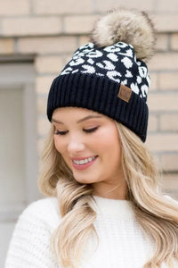 Leopard Fur Pom Beanie - Jessiz Boutique