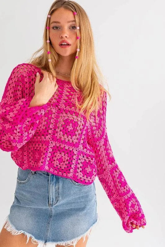 Long Sleeve Crochet Top - Jessiz Boutique