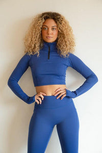 Long Sleeve Half Zip Thumb Hole Crop Sport Top - Jessiz Boutique