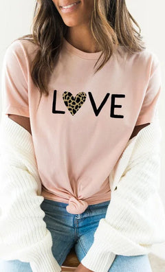 Love Leopard Print Heart Valentines Graphic Tee - Jessiz Boutique