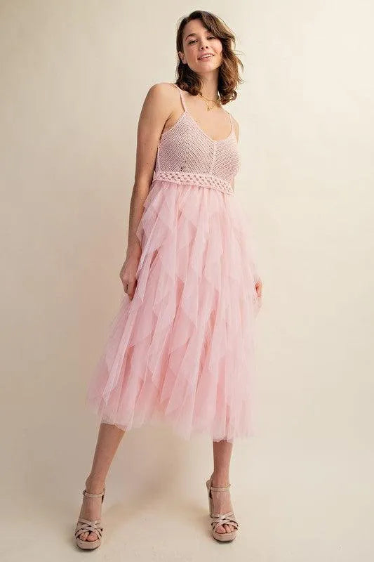 Lovely Tulle Midi Crochet Dress - Jessiz Boutique