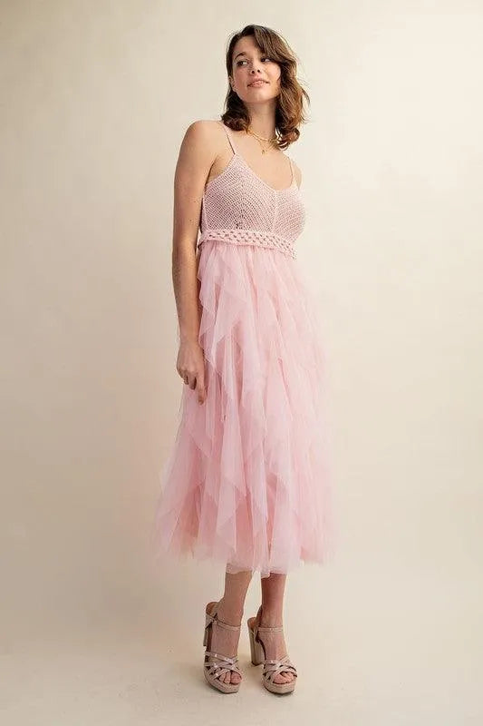 Lovely Tulle Midi Crochet Dress - Jessiz Boutique