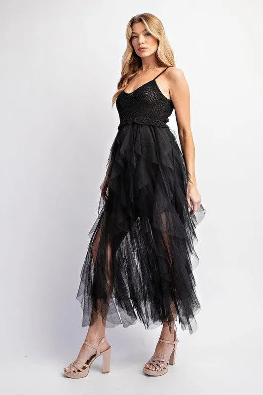 Lovely Tulle Midi Crochet Dress - Jessiz Boutique