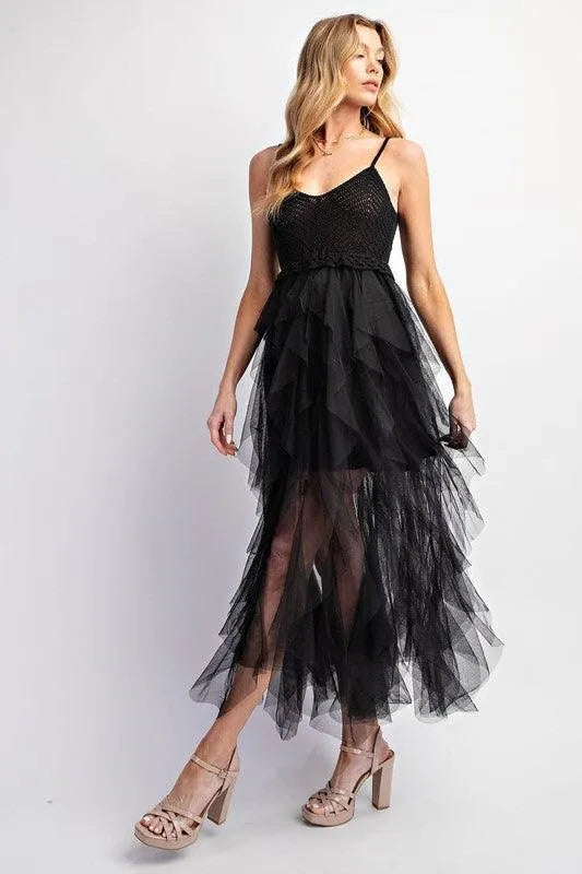 Lovely Tulle Midi Crochet Dress - Jessiz Boutique