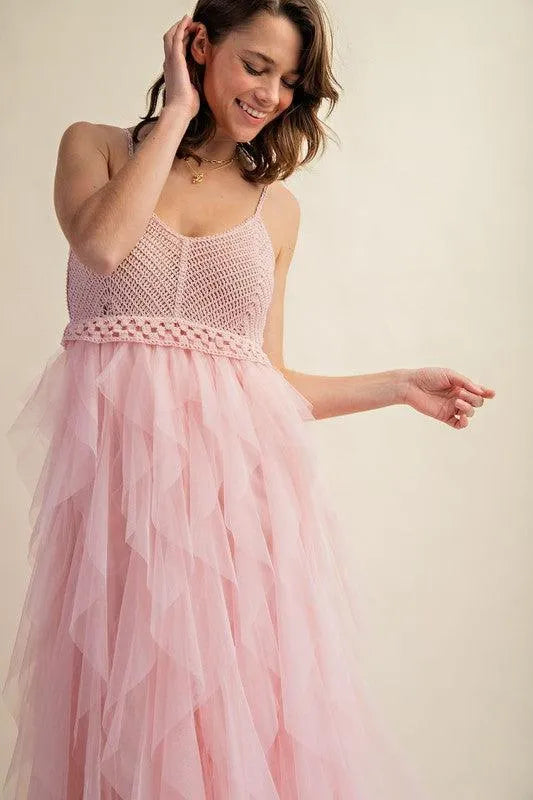 Lovely Tulle Midi Crochet Dress - Jessiz Boutique