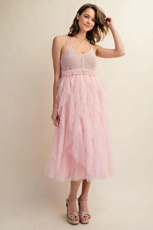 Lovely Tulle Midi Crochet Dress - Jessiz Boutique