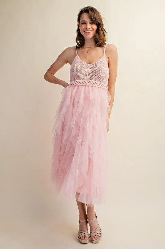 Lovely Tulle Midi Crochet Dress - Jessiz Boutique