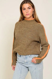 Marled Brown Raglan Sleeve Funnel Neck Sweater - Jessiz Boutique