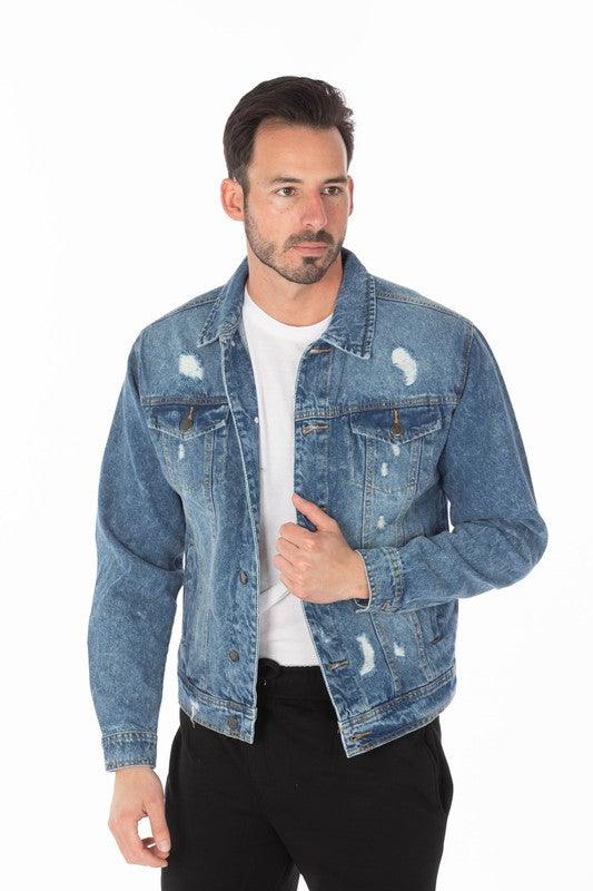 Men's Denim Jacket with Distressed - Jessiz Boutique