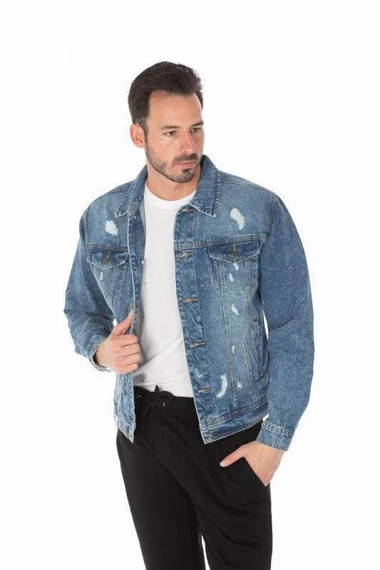 Men's Denim Jacket with Distressed - Jessiz Boutique