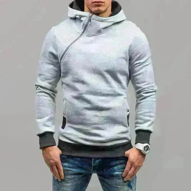 Men's Diagonal Zipper Long-Sleeved Hoodie - Jessiz Boutique