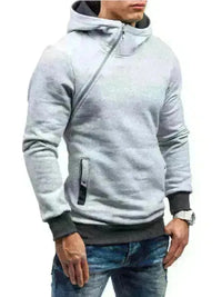 Men's Diagonal Zipper Long-Sleeved Hoodie - Jessiz Boutique