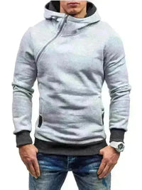 Men's Diagonal Zipper Long-Sleeved Hoodie - Jessiz Boutique