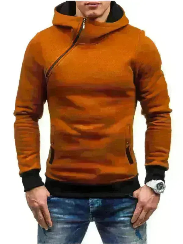 Men's Diagonal Zipper Long-Sleeved Hoodie - Jessiz Boutique