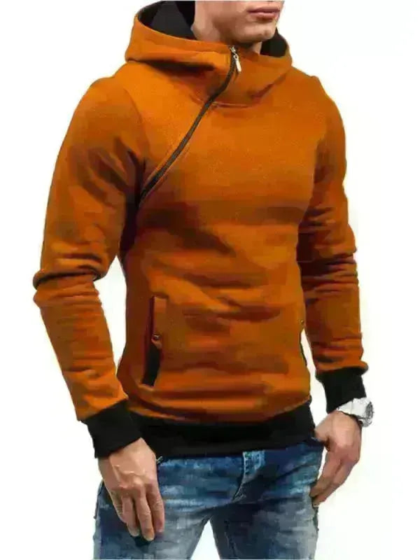 Men's Diagonal Zipper Long-Sleeved Hoodie - Jessiz Boutique