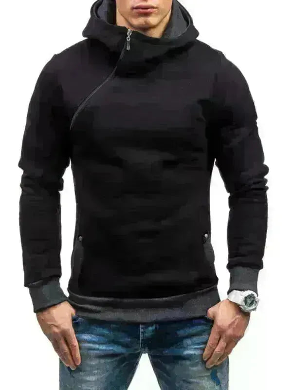 Men's Diagonal Zipper Long-Sleeved Hoodie - Jessiz Boutique