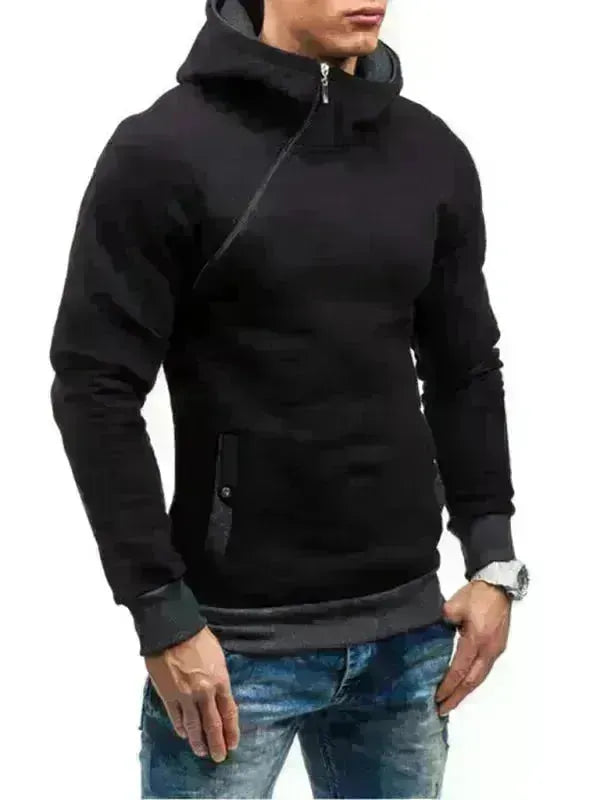 Men's Diagonal Zipper Long-Sleeved Hoodie - Jessiz Boutique