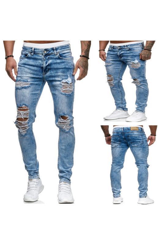 Men's Fashion Frayed Slim Fit Long Jeans - Jessiz Boutique