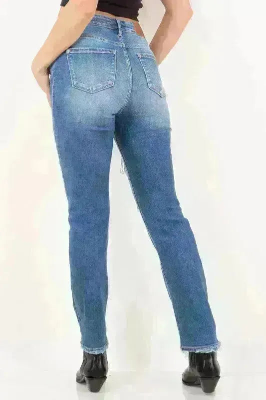 MESH TUMMY CONTROL HIGH RISE STRAIGHT JEANS - Jessiz Boutique