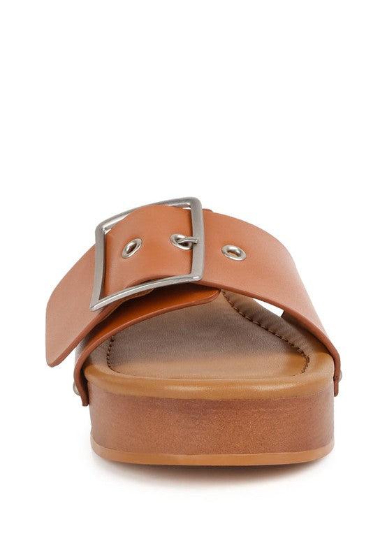 Mindy Buckle Strap Leather Slip Ons - Jessiz Boutique