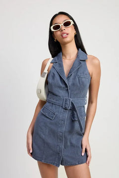 Mini Halter Collared Sleeveless Dress - Jessiz Boutique