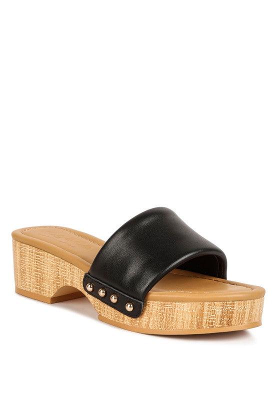 Minny Textured Heel Leather Slip On Sandals - Jessiz Boutique