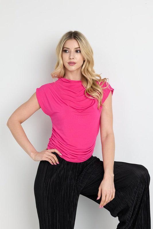 Mock Neck Short Sleeve Ruched Crop Top - Jessiz Boutique