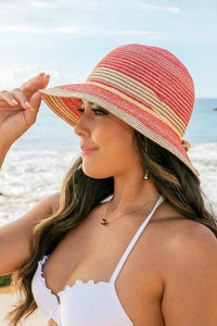 Multi-Stripe Bow Accent Bucket Sunhat - Jessiz Boutique