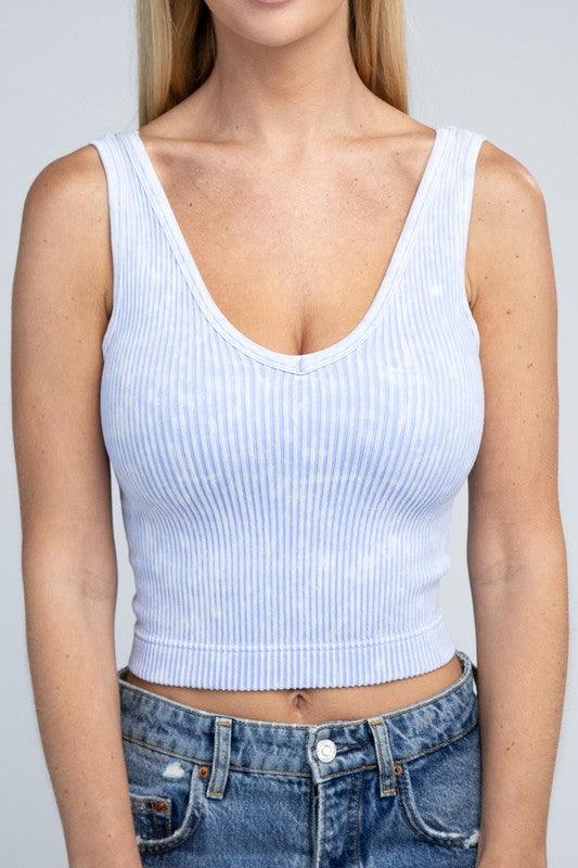 Neckline Washed Ribbed Cropped Tank Top - Jessiz Boutique