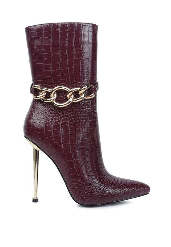 Nicole Croc Patterned High Heeled Ankle Boots - Jessiz Boutique