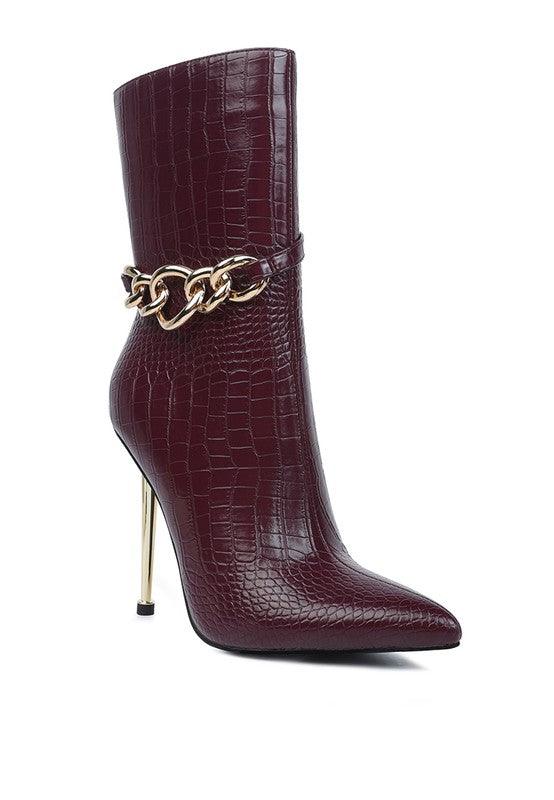 Nicole Croc Patterned High Heeled Ankle Boots - Jessiz Boutique