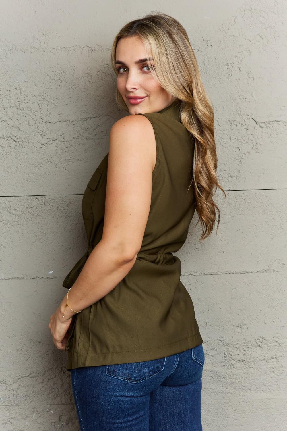 Ninexis Follow The Light Sleeveless Collared Button Down Top - Jessiz Boutique