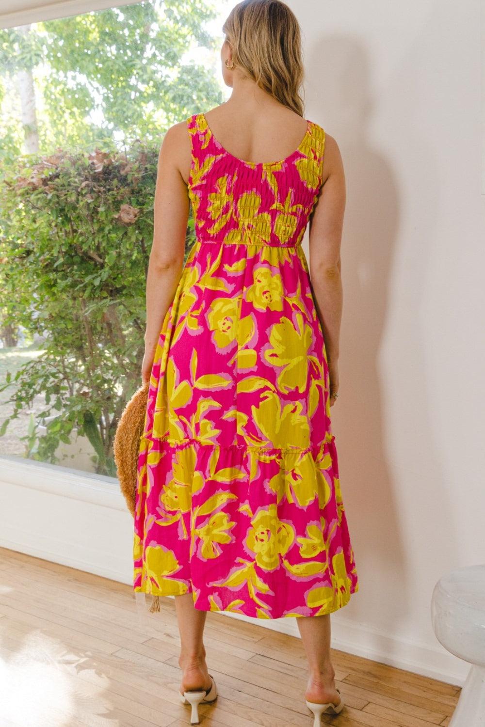 ODDI Full Size Floral Smocked Ruffled Midi Dress - Jessiz Boutique